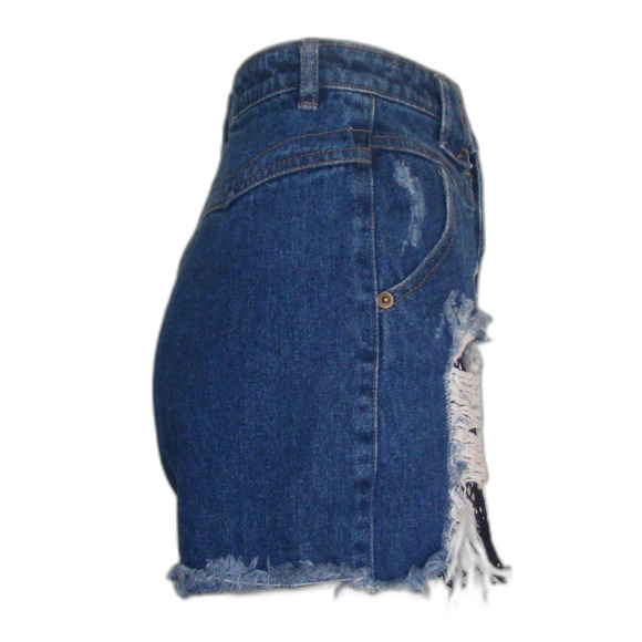 Nude Label Denim Shorts, L, Blue cut-offs, Fish net inserts, Distressed, Frayed - Picture 5 of 15